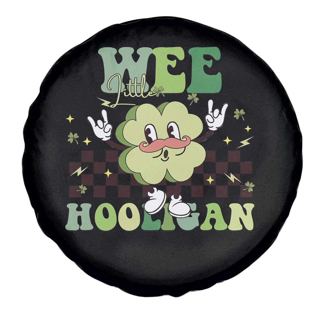 Funny St Patrick's Day Wee Little Hooligan Spare Tire Cover Retro Groovy Clover