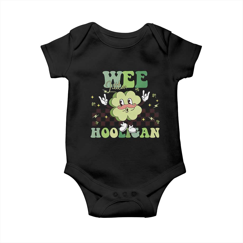 Funny St Patrick's Day Wee Little Hooligan Baby Onesie Retro Groovy Clover
