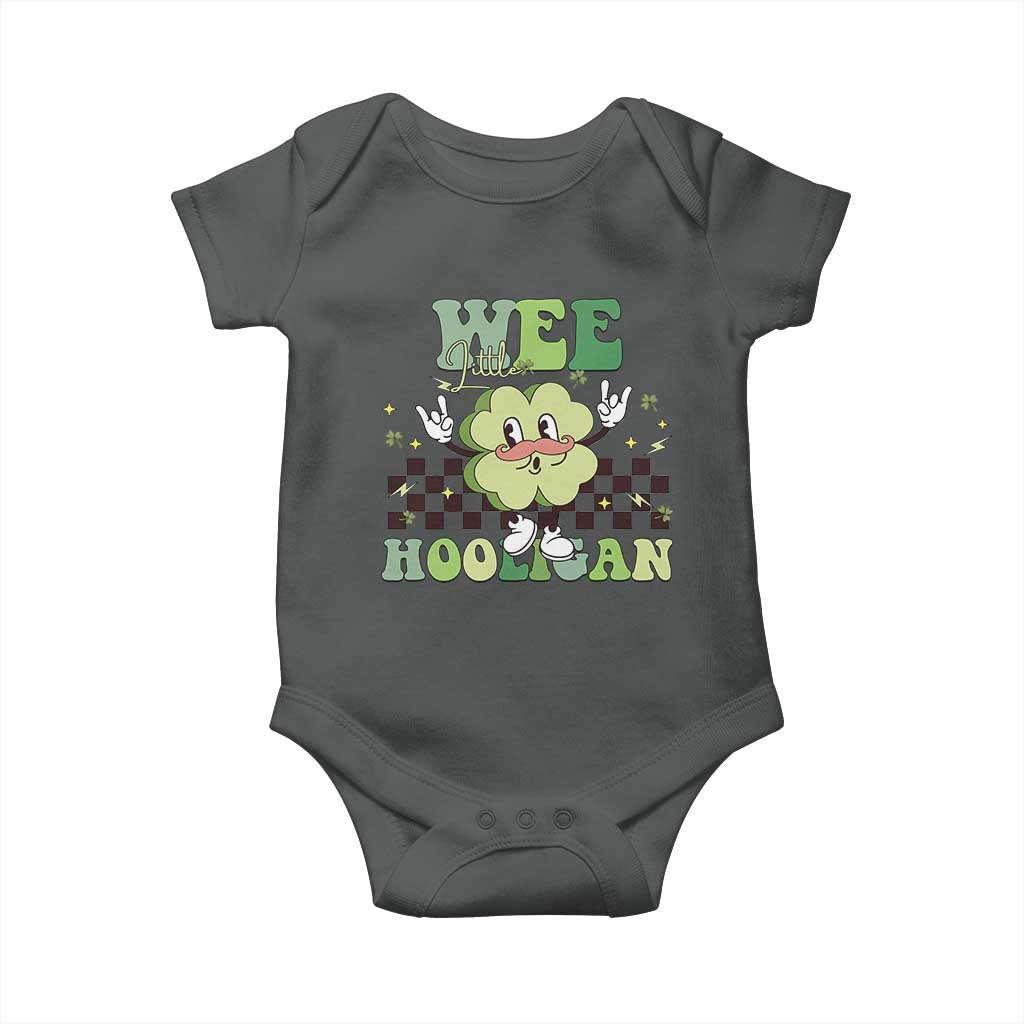 Funny St Patrick's Day Wee Little Hooligan Baby Onesie Retro Groovy Clover