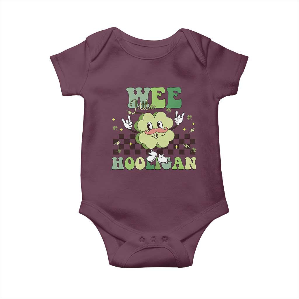 Funny St Patrick's Day Wee Little Hooligan Baby Onesie Retro Groovy Clover