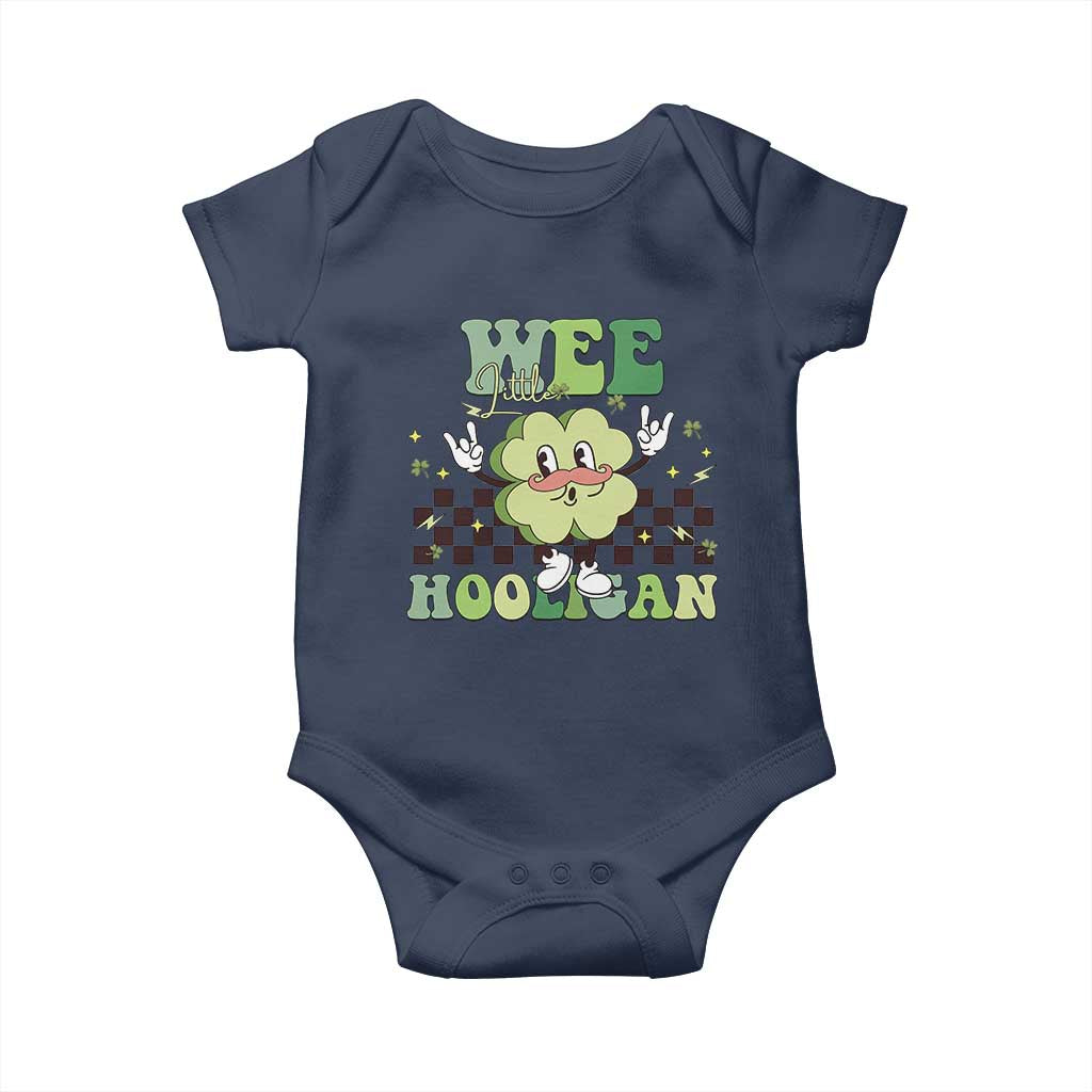 Funny St Patrick's Day Wee Little Hooligan Baby Onesie Retro Groovy Clover
