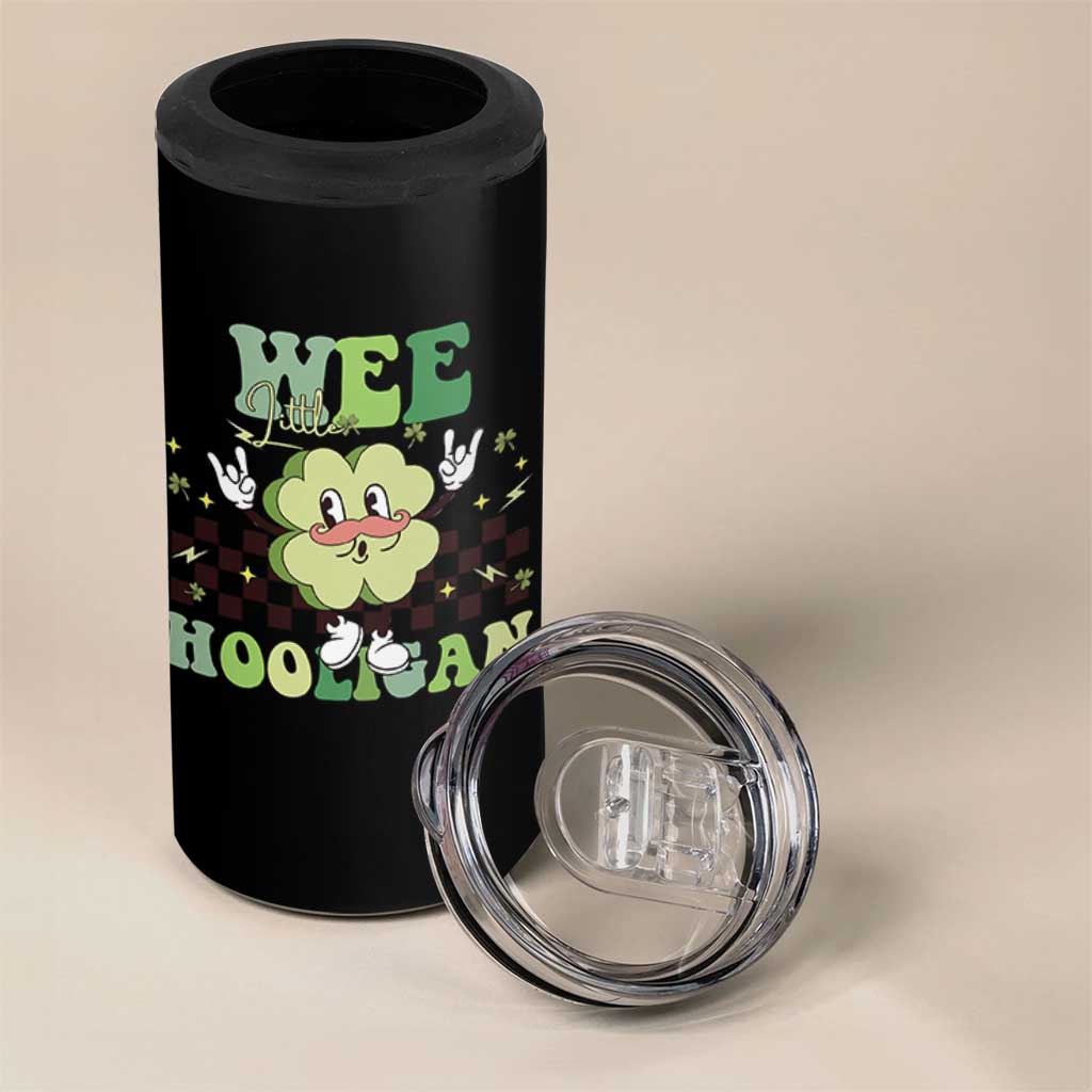 Funny St Patrick's Day Wee Little Hooligan 4 in 1 Can Cooler Tumbler Retro Groovy Clover