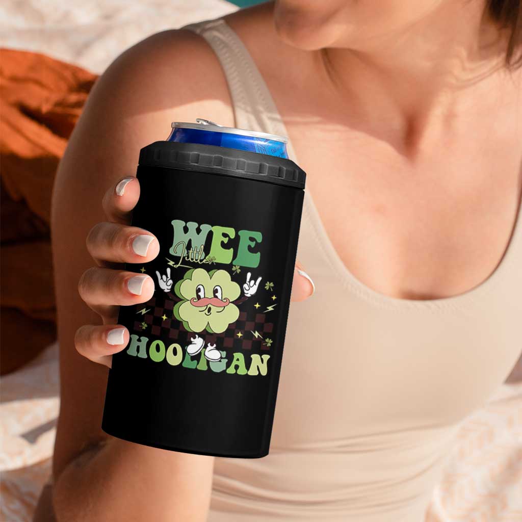 Funny St Patrick's Day Wee Little Hooligan 4 in 1 Can Cooler Tumbler Retro Groovy Clover