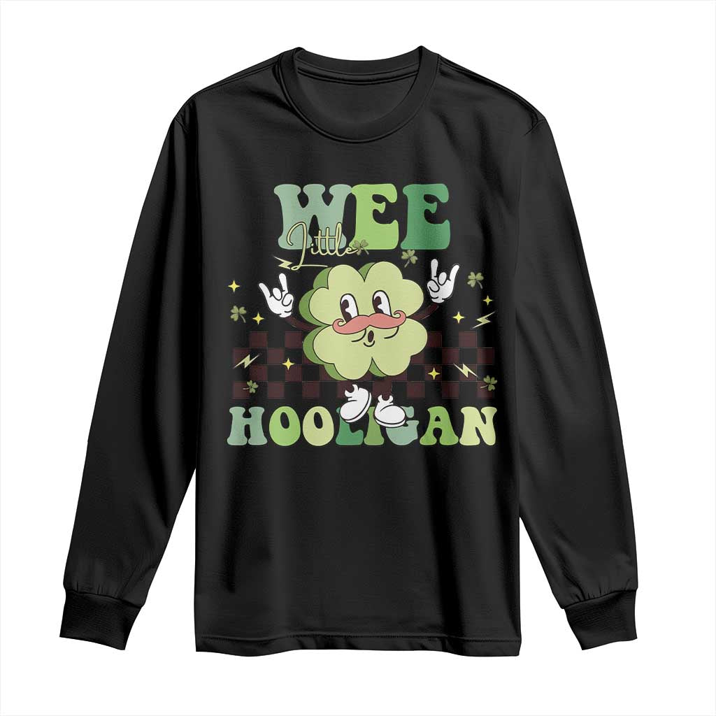 Funny St Patrick's Day Wee Little Hooligan Long Sleeve Shirt Retro Groovy Clover