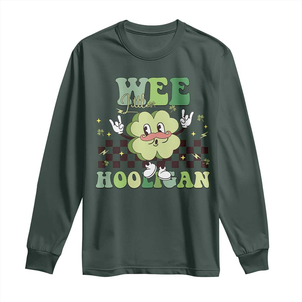 Funny St Patrick's Day Wee Little Hooligan Long Sleeve Shirt Retro Groovy Clover
