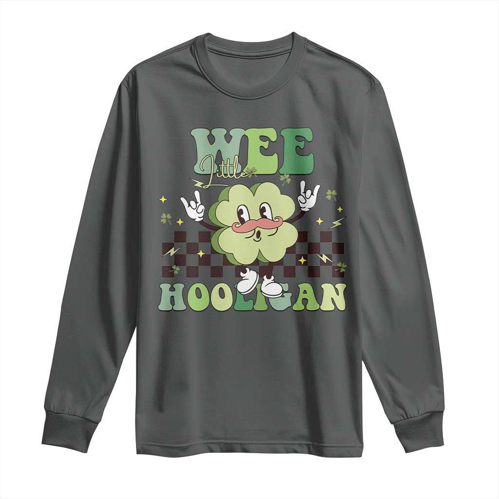 Funny St Patrick's Day Wee Little Hooligan Long Sleeve Shirt Retro Groovy Clover