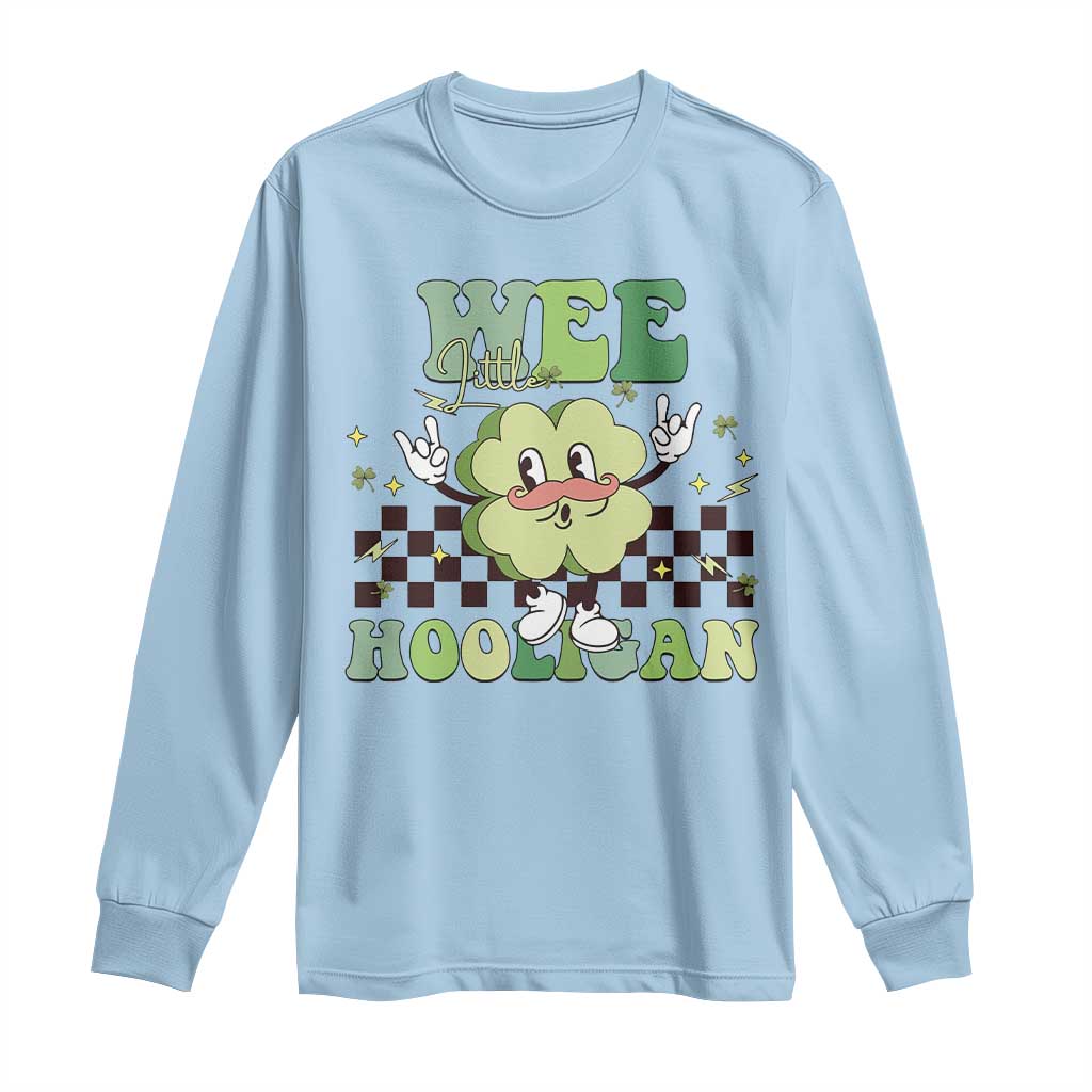 Funny St Patrick's Day Wee Little Hooligan Long Sleeve Shirt Retro Groovy Clover