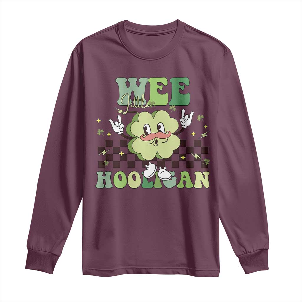 Funny St Patrick's Day Wee Little Hooligan Long Sleeve Shirt Retro Groovy Clover