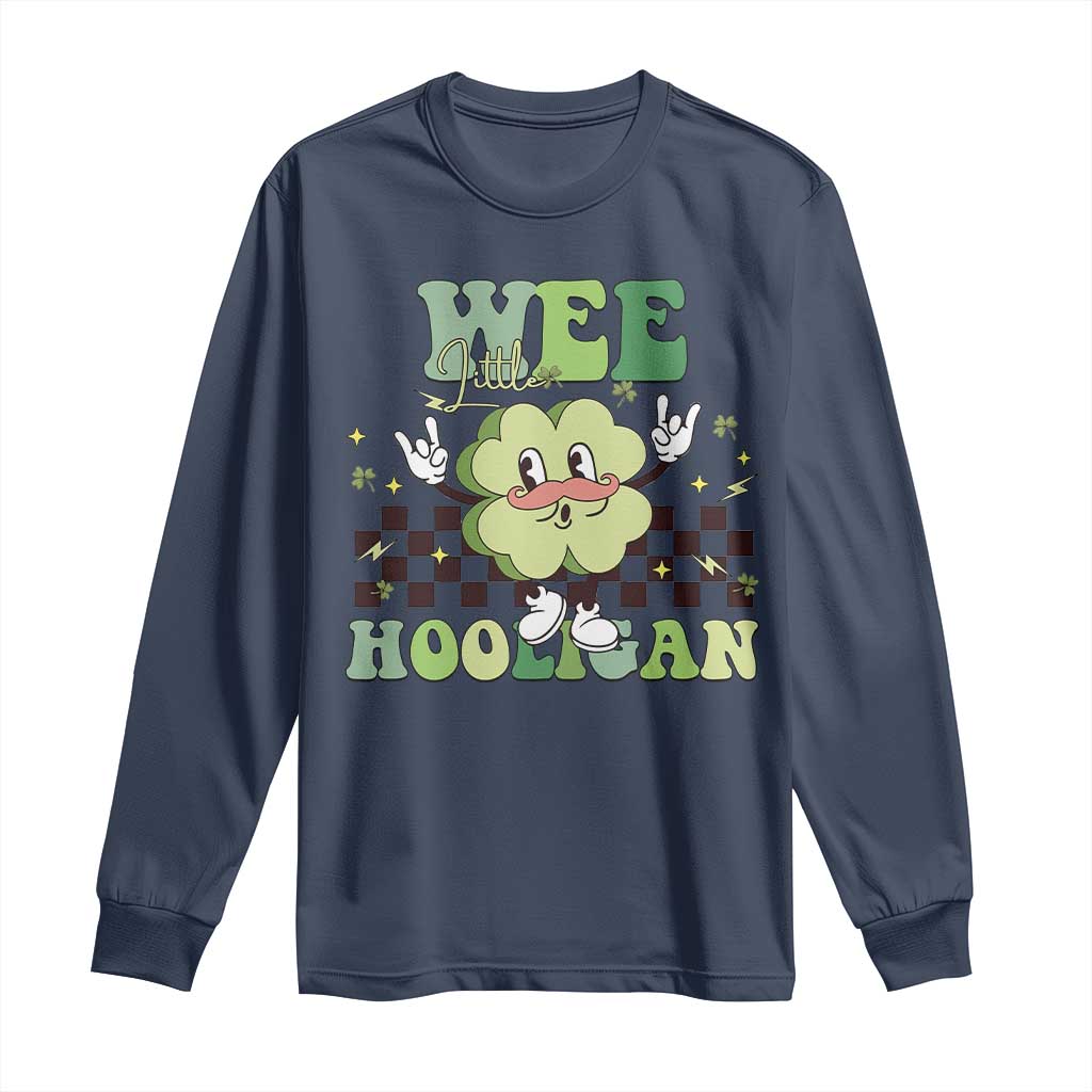 Funny St Patrick's Day Wee Little Hooligan Long Sleeve Shirt Retro Groovy Clover