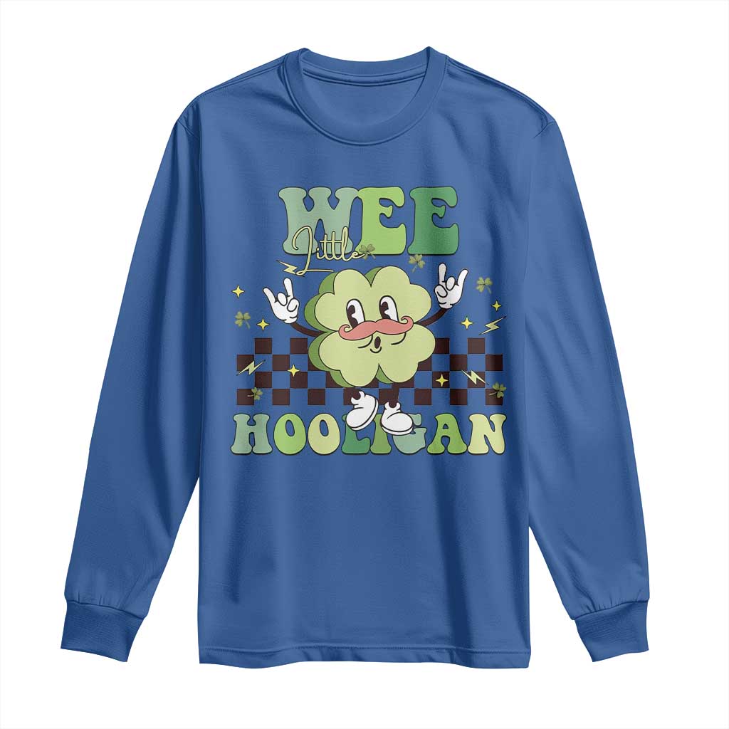 Funny St Patrick's Day Wee Little Hooligan Long Sleeve Shirt Retro Groovy Clover