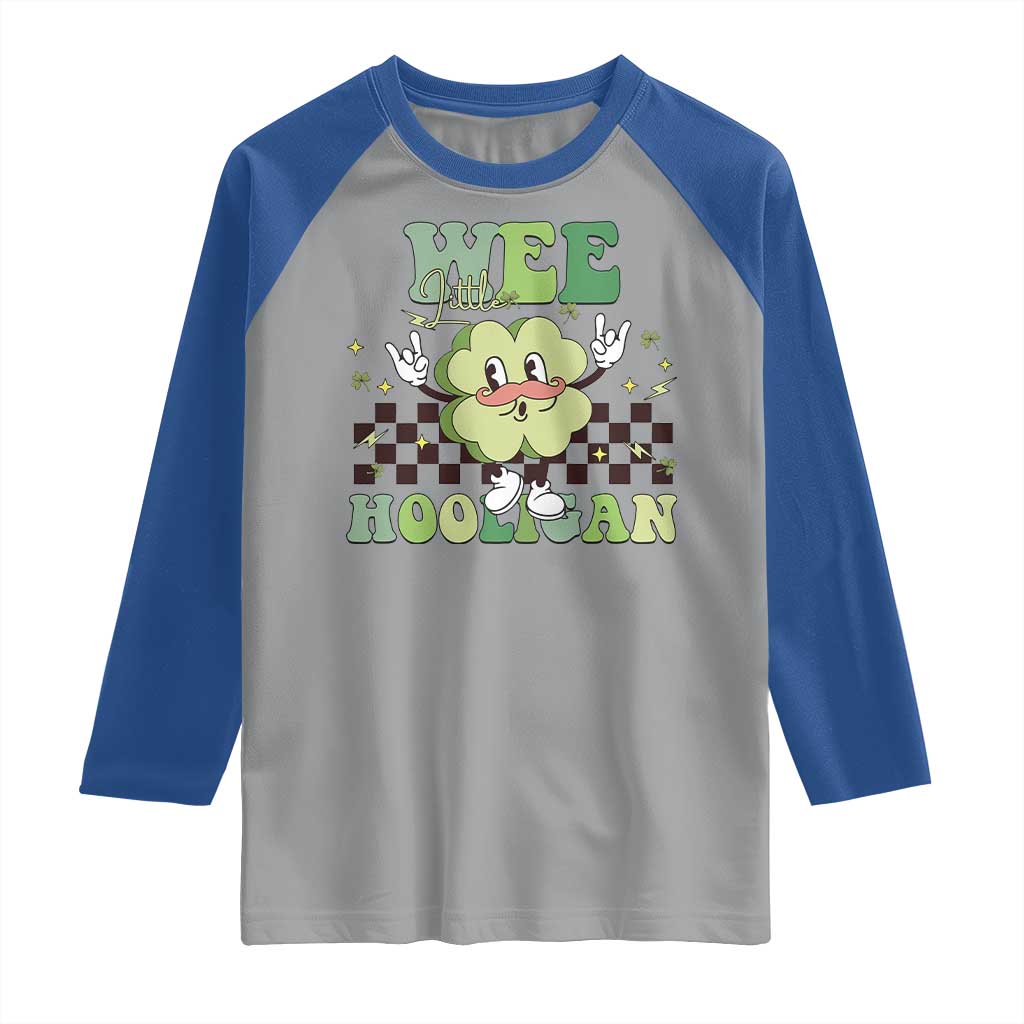 Funny St Patrick's Day Wee Little Hooligan Raglan Shirt Retro Groovy Clover