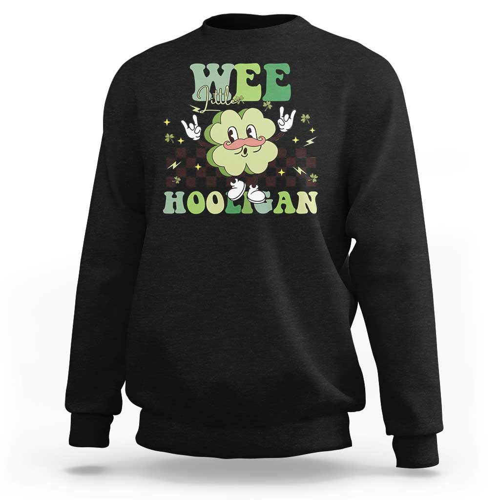 Funny St Patrick's Day Wee Little Hooligan Sweatshirt Retro Groovy Clover