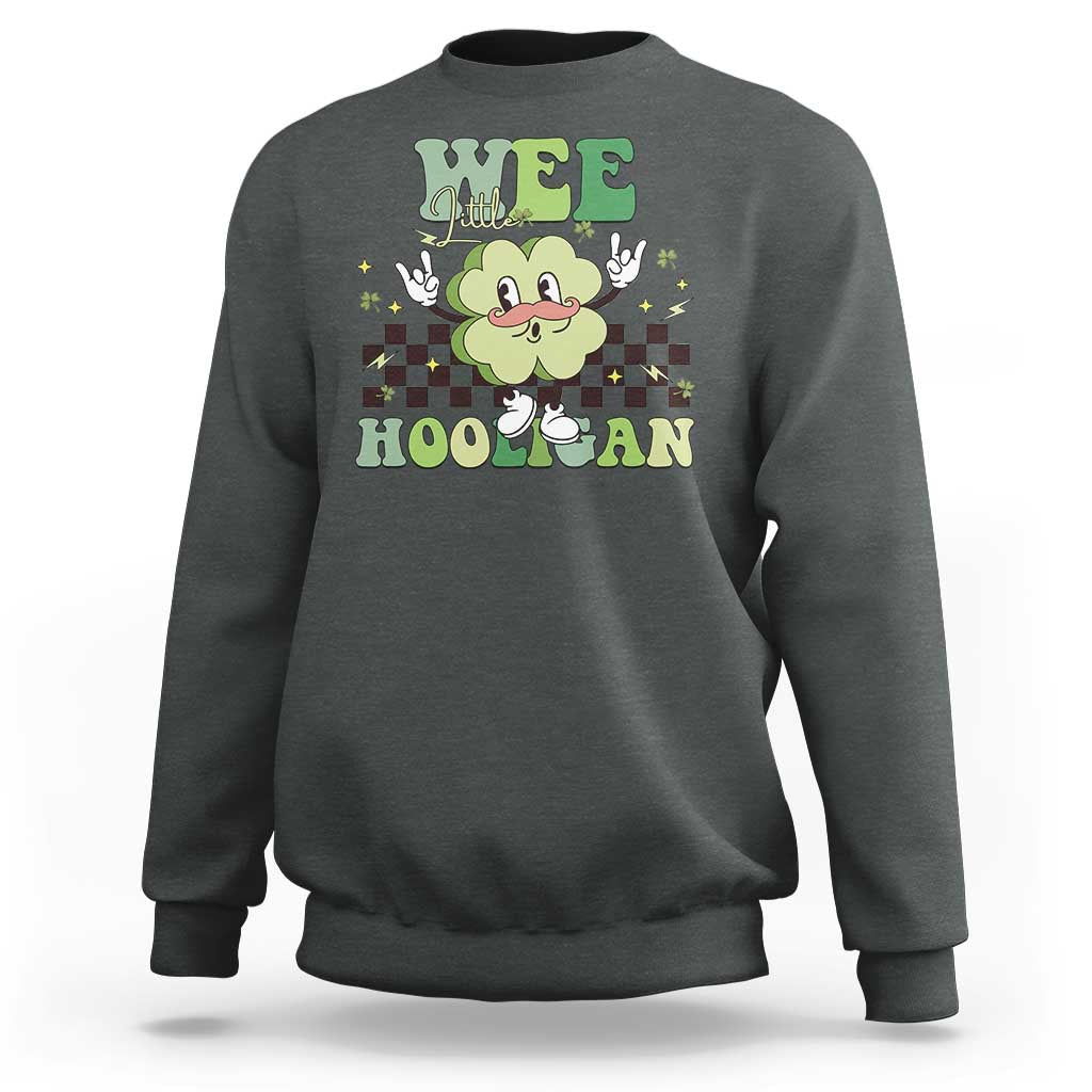 Funny St Patrick's Day Wee Little Hooligan Sweatshirt Retro Groovy Clover