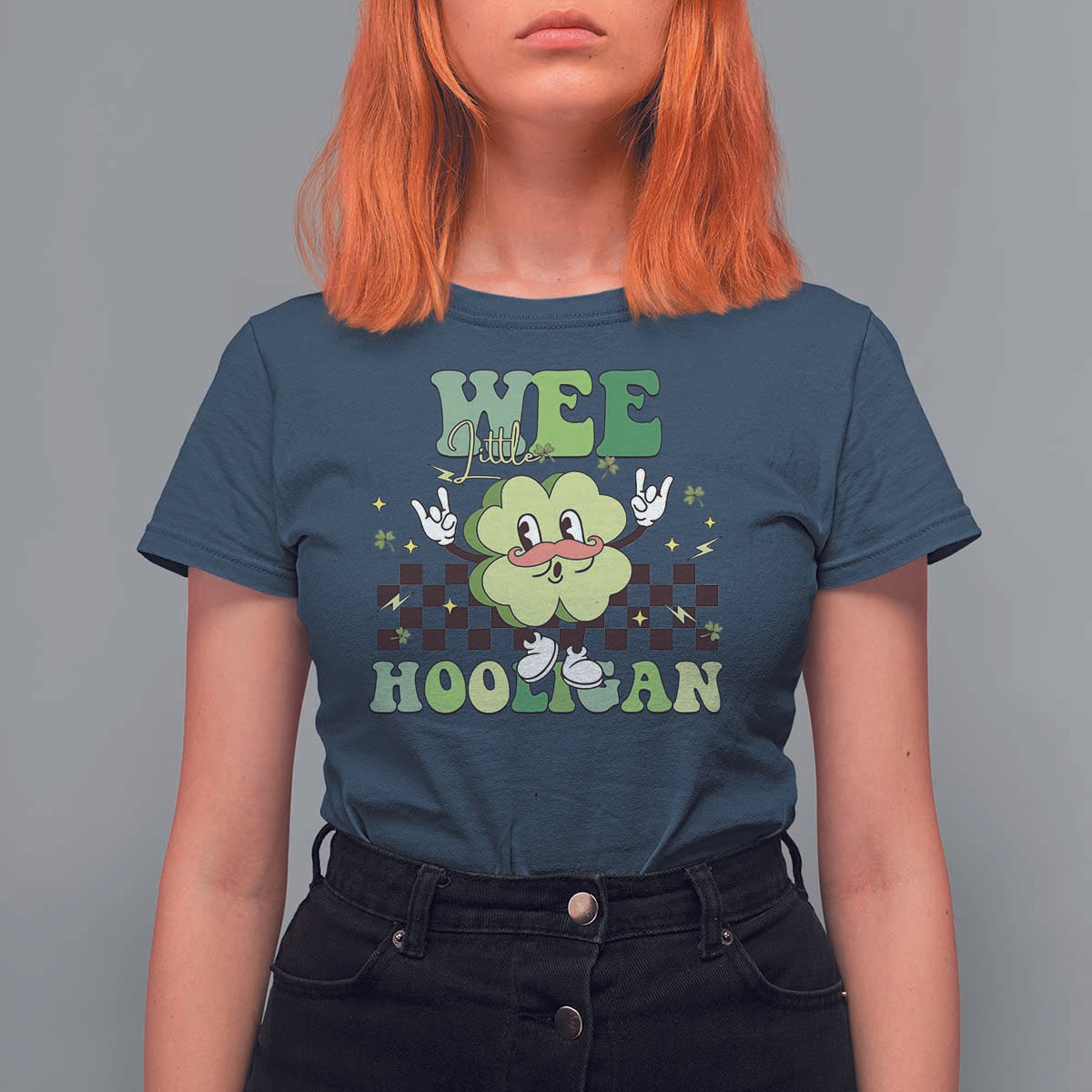 Funny St Patrick's Day Wee Little Hooligan T Shirt For Women Retro Groovy Clover