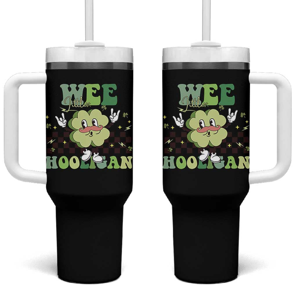 Funny St Patrick's Day Wee Little Hooligan Tumbler With Handle Retro Groovy Clover