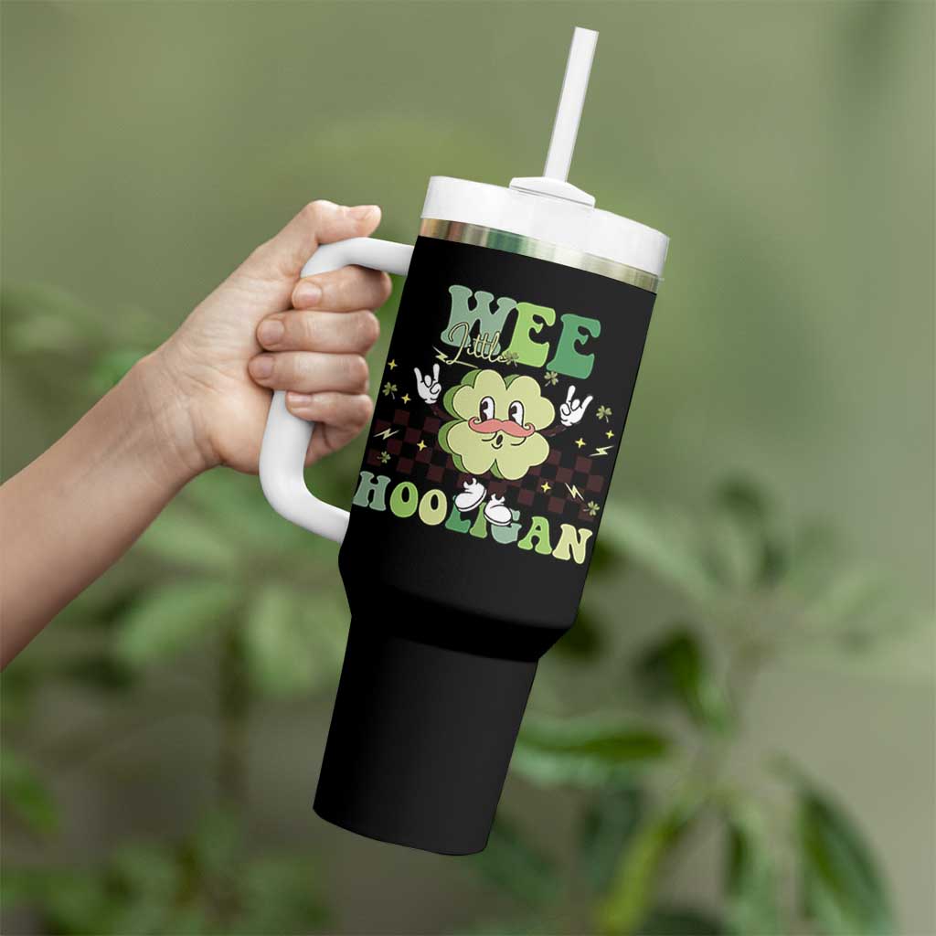 Funny St Patrick's Day Wee Little Hooligan Tumbler With Handle Retro Groovy Clover