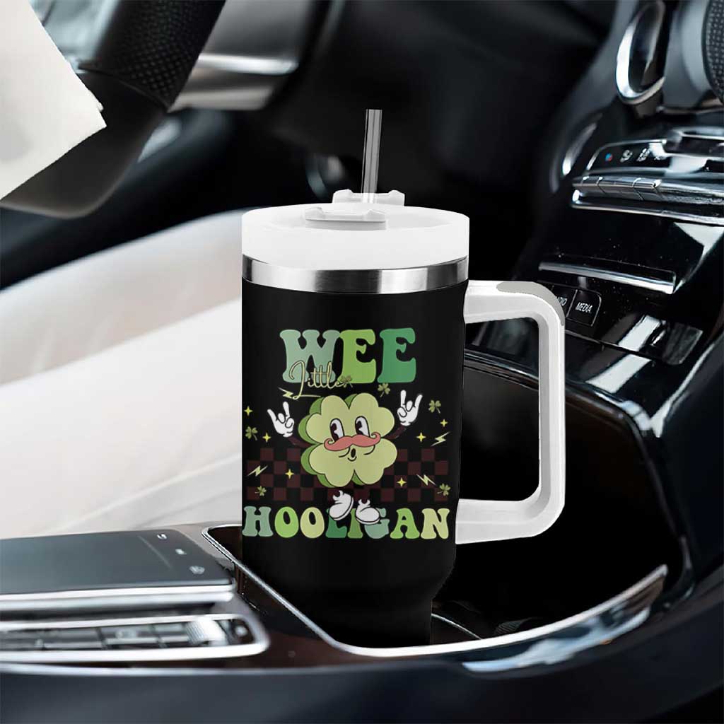 Funny St Patrick's Day Wee Little Hooligan Tumbler With Handle Retro Groovy Clover