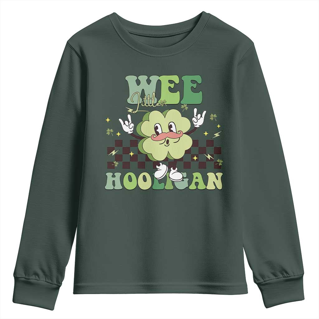 Funny St Patrick's Day Wee Little Hooligan Youth Sweatshirt Retro Groovy Clover