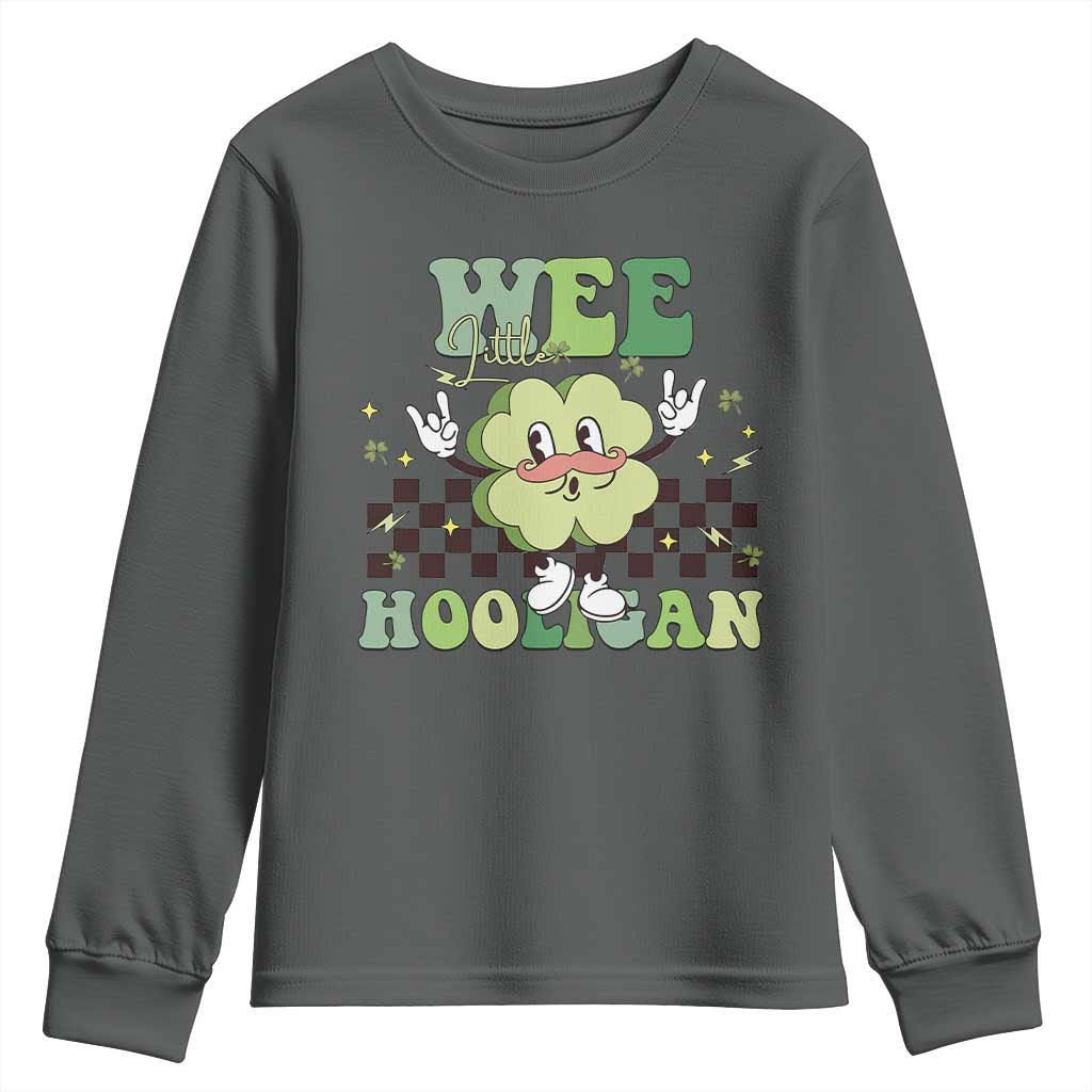 Funny St Patrick's Day Wee Little Hooligan Youth Sweatshirt Retro Groovy Clover