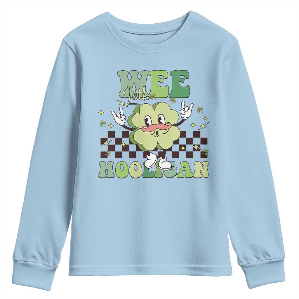 Funny St Patrick's Day Wee Little Hooligan Youth Sweatshirt Retro Groovy Clover