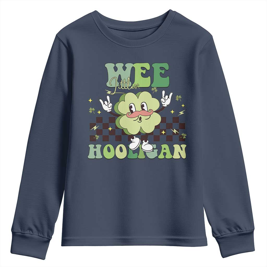 Funny St Patrick's Day Wee Little Hooligan Youth Sweatshirt Retro Groovy Clover