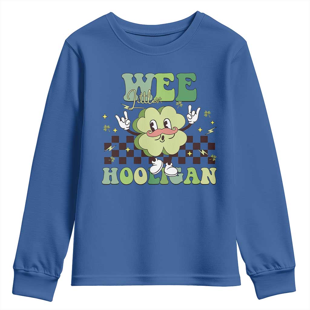 Funny St Patrick's Day Wee Little Hooligan Youth Sweatshirt Retro Groovy Clover