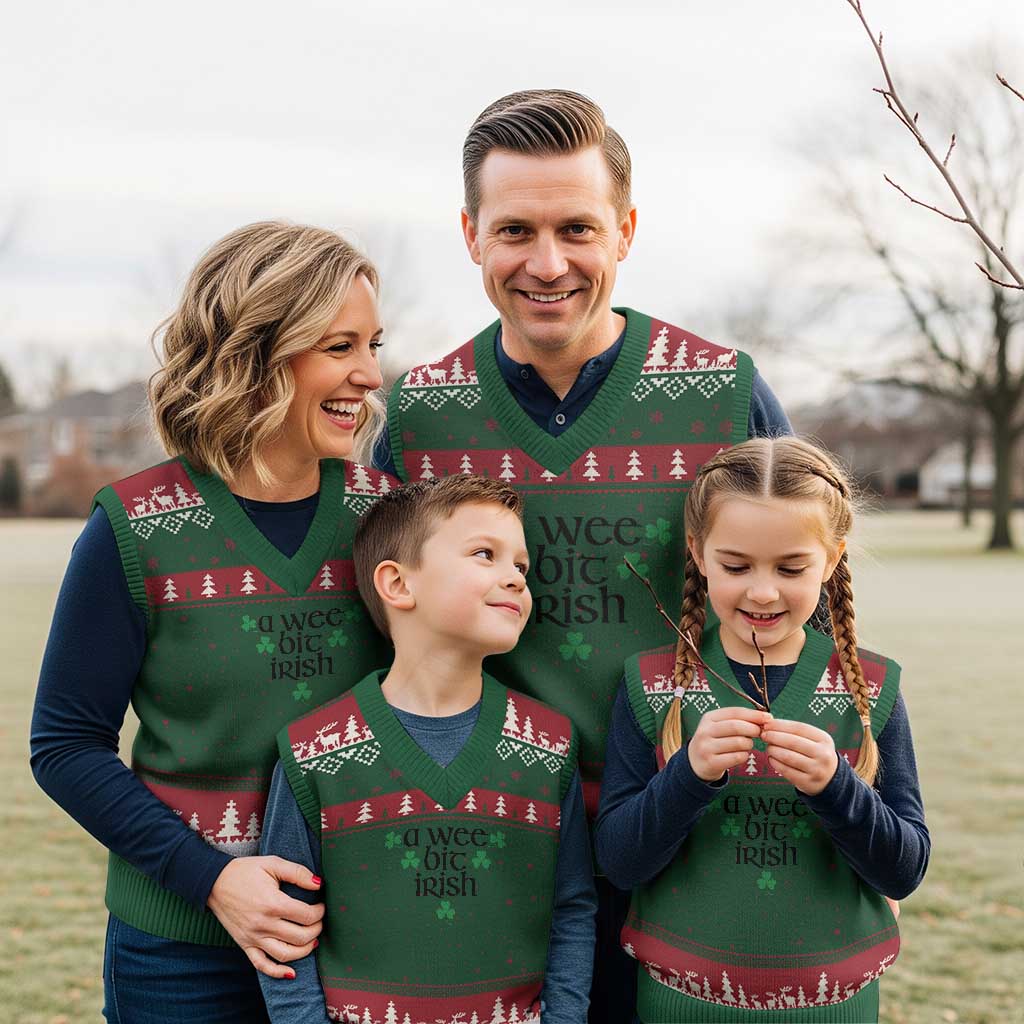 Funny Irish Heritage V-Neck Knit Sweater Vest A Wee Bit Irish St Patrick's Day Shamrock - Wonder Print Shop