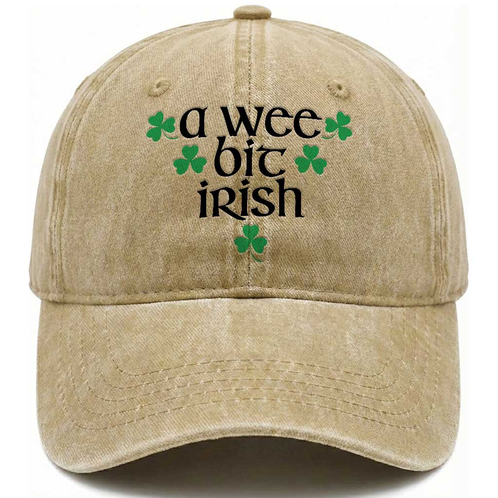 Funny Irish Heritage Washed Cotton Baseball Cap A Wee Bit Irish St Patrick's Day Shamrock