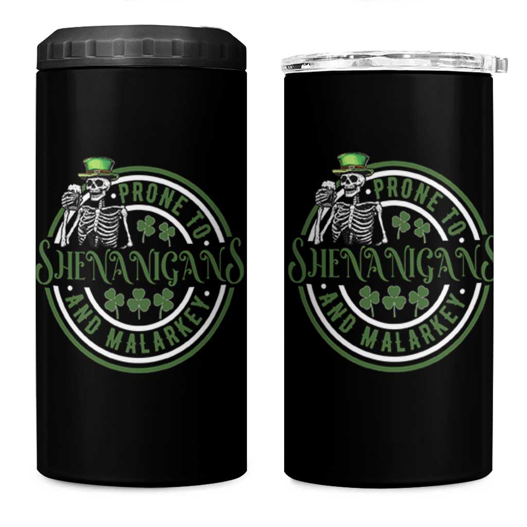 Funny Irish Prone To Shenanigans And Malarkey St Patrick's Day 4 in 1 Can Cooler Tumbler Skeleton Beer Drinking - Wonder Print Shop