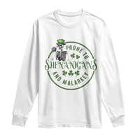 Funny Irish Prone To Shenanigans And Malarkey St Patrick's Day Long Sleeve Shirt Skeleton Beer Drinking