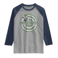 Funny Irish Prone To Shenanigans And Malarkey St Patrick's Day Raglan Shirt Skeleton Beer Drinking