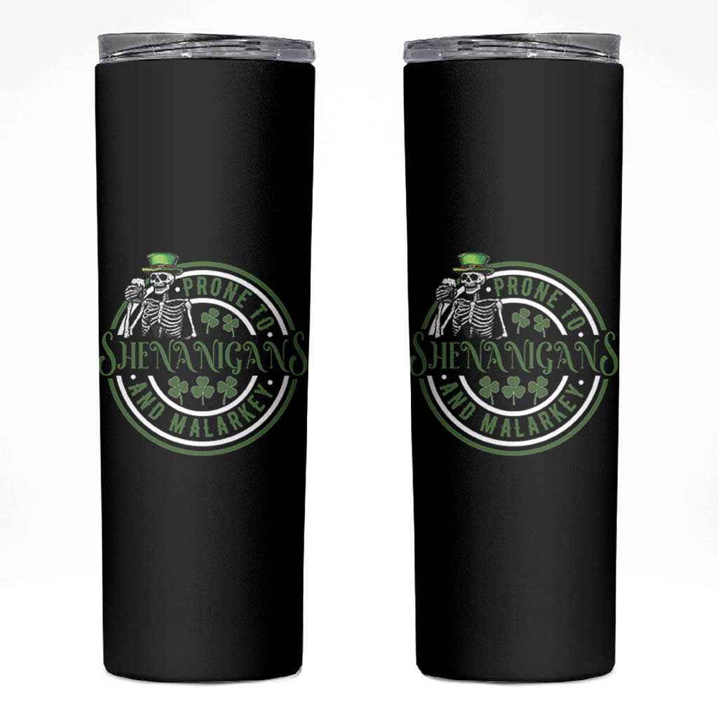Funny Irish Prone To Shenanigans And Malarkey St Patrick's Day Skinny Tumbler Skeleton Beer Drinking - Wonder Print Shop