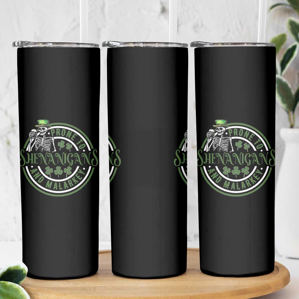 Funny Irish Prone To Shenanigans And Malarkey St Patrick's Day Skinny Tumbler Skeleton Beer Drinking - Wonder Print Shop
