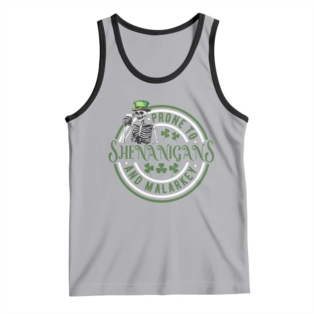 Funny Irish Prone To Shenanigans And Malarkey St Patrick's Day Tank Top Skeleton Beer Drinking