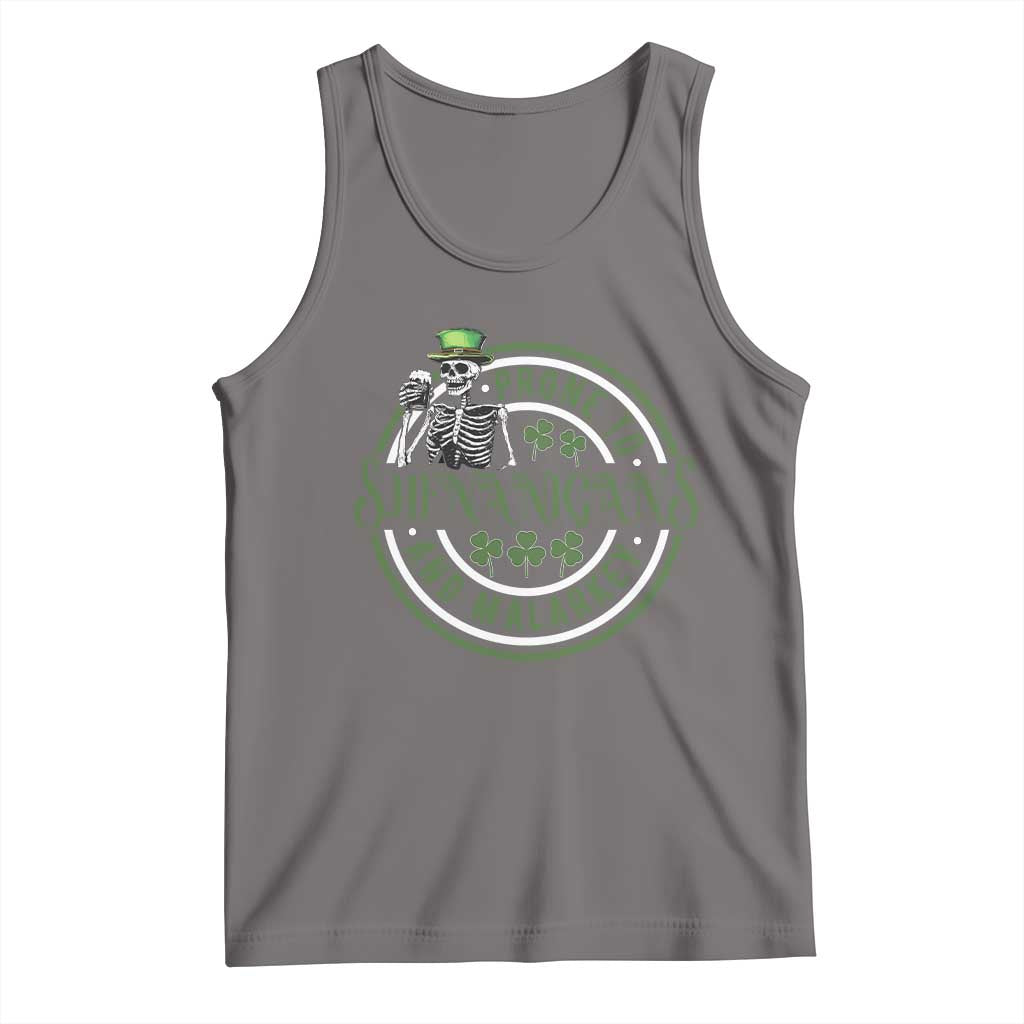 Funny Irish Prone To Shenanigans And Malarkey St Patrick's Day Tank Top Skeleton Beer Drinking