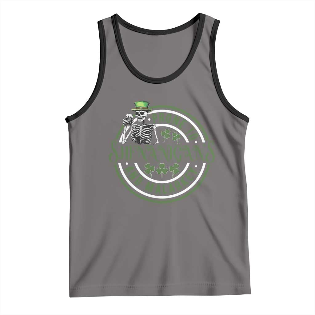 Funny Irish Prone To Shenanigans And Malarkey St Patrick's Day Tank Top Skeleton Beer Drinking