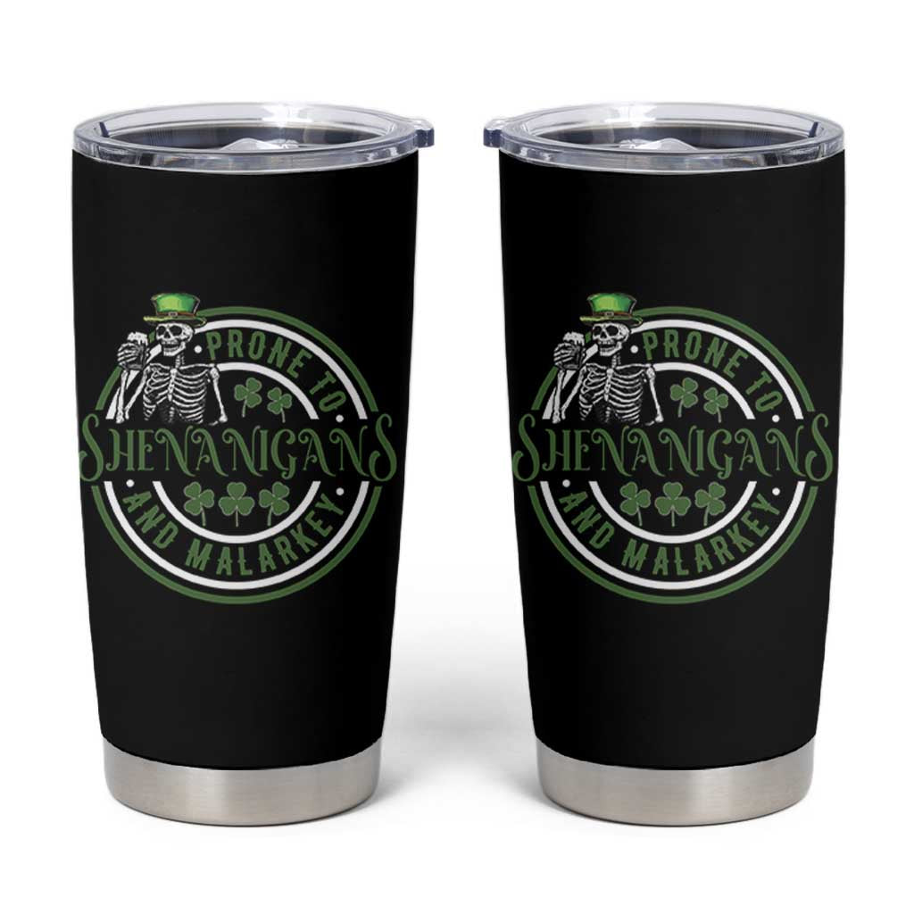 Funny Irish Prone To Shenanigans And Malarkey St Patrick's Day Tumbler Cup Skeleton Beer Drinking - Wonder Print Shop