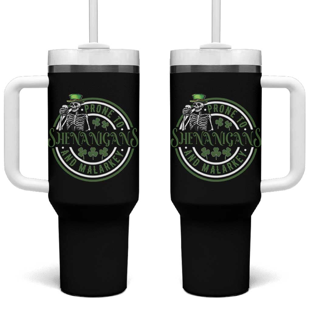 Funny Irish Prone To Shenanigans And Malarkey St Patrick's Day Tumbler With Handle Skeleton Beer Drinking - Wonder Print Shop