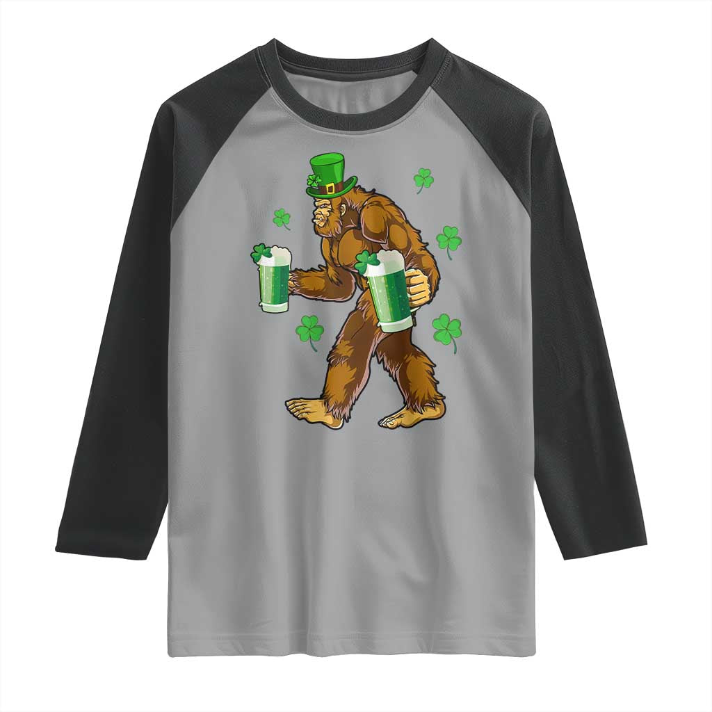 Funny Bigfoot St Patrick's Day Irish Beer Drinking Raglan Shirt