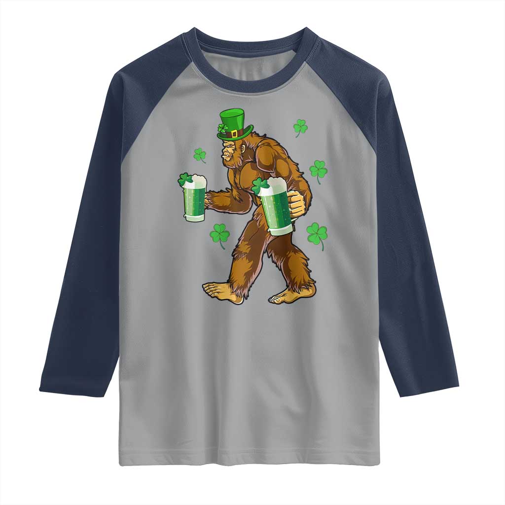Funny Bigfoot St Patrick's Day Irish Beer Drinking Raglan Shirt