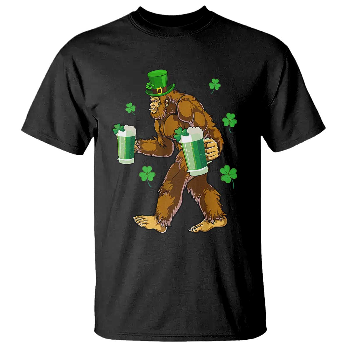 Funny Bigfoot St Patrick's Day Irish Beer Drinking T Shirt