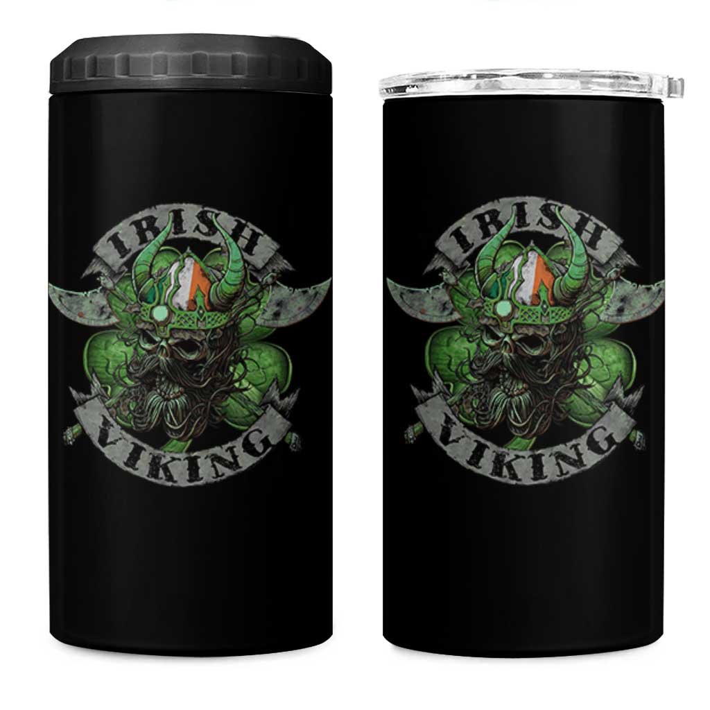 Funny Irish Viking 4 in 1 Can Cooler Tumbler Vintage Shamrock Celtic Viking Skull