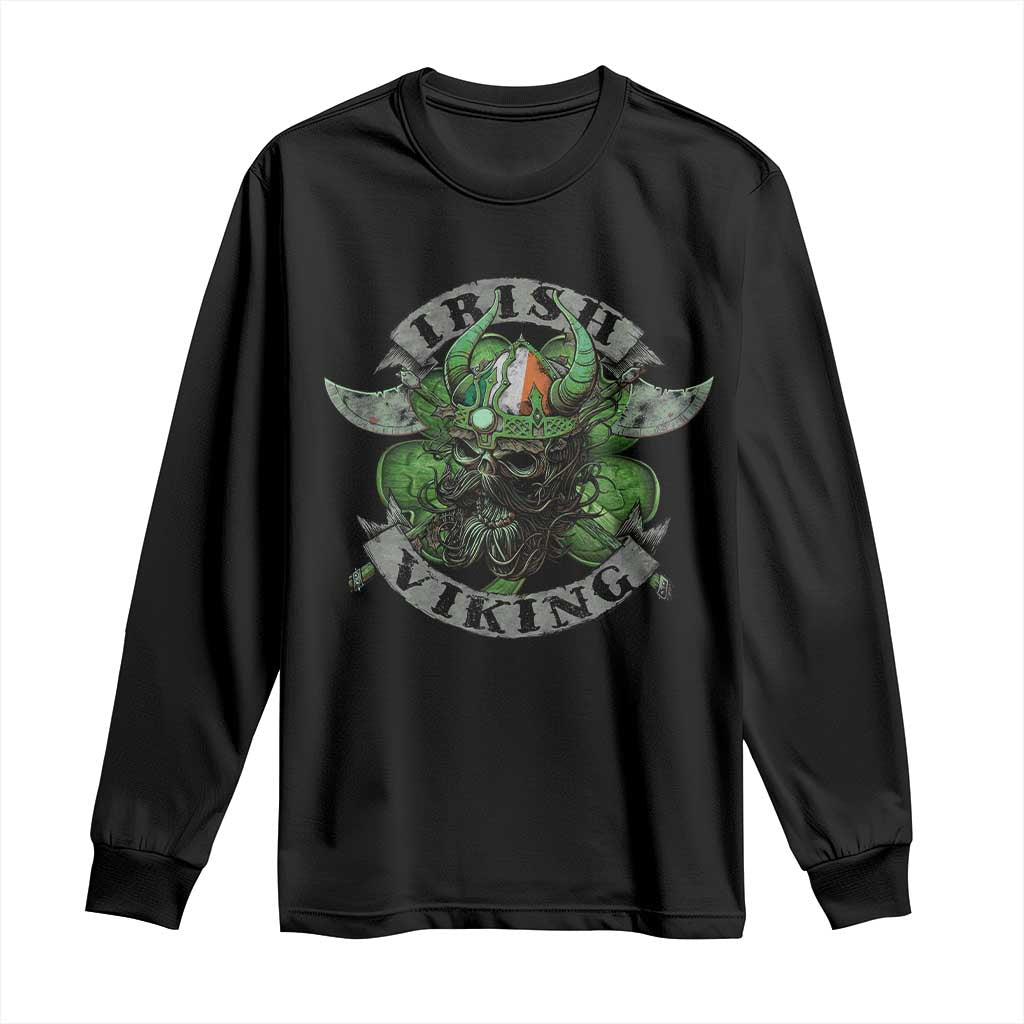 Funny Irish Viking Long Sleeve Shirt Vintage Shamrock Celtic Viking Skull