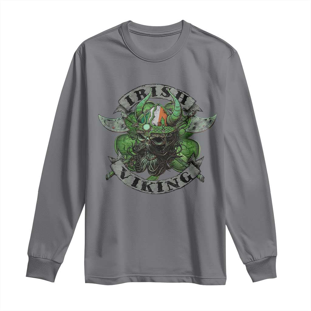 Funny Irish Viking Long Sleeve Shirt Vintage Shamrock Celtic Viking Skull