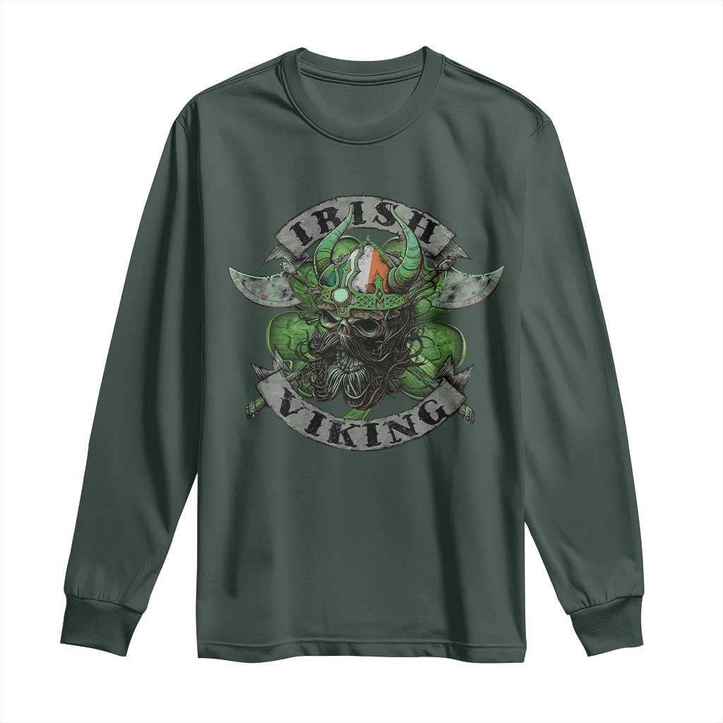 Funny Irish Viking Long Sleeve Shirt Vintage Shamrock Celtic Viking Skull