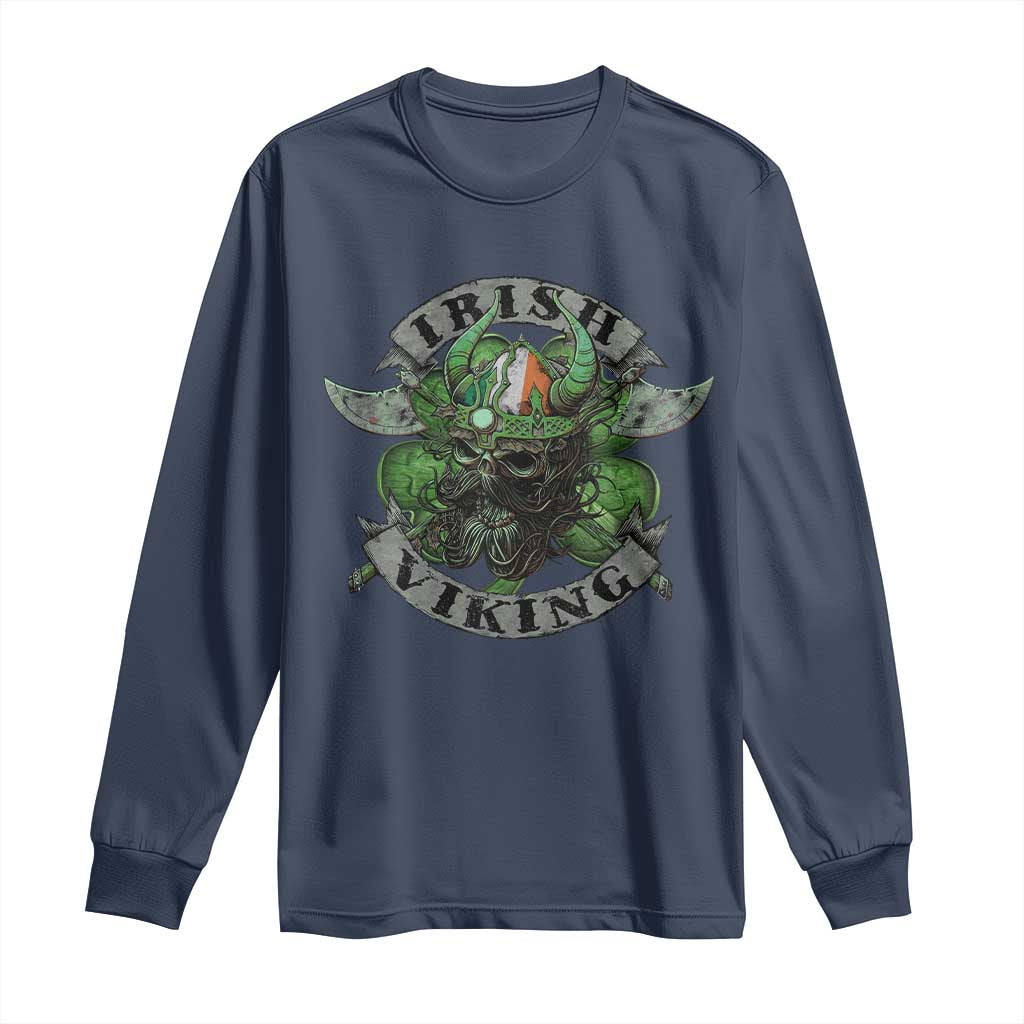 Funny Irish Viking Long Sleeve Shirt Vintage Shamrock Celtic Viking Skull