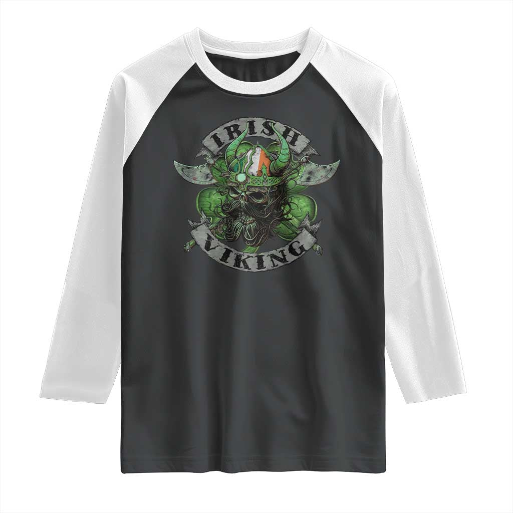Funny Irish Viking Raglan Shirt Vintage Shamrock Celtic Viking Skull