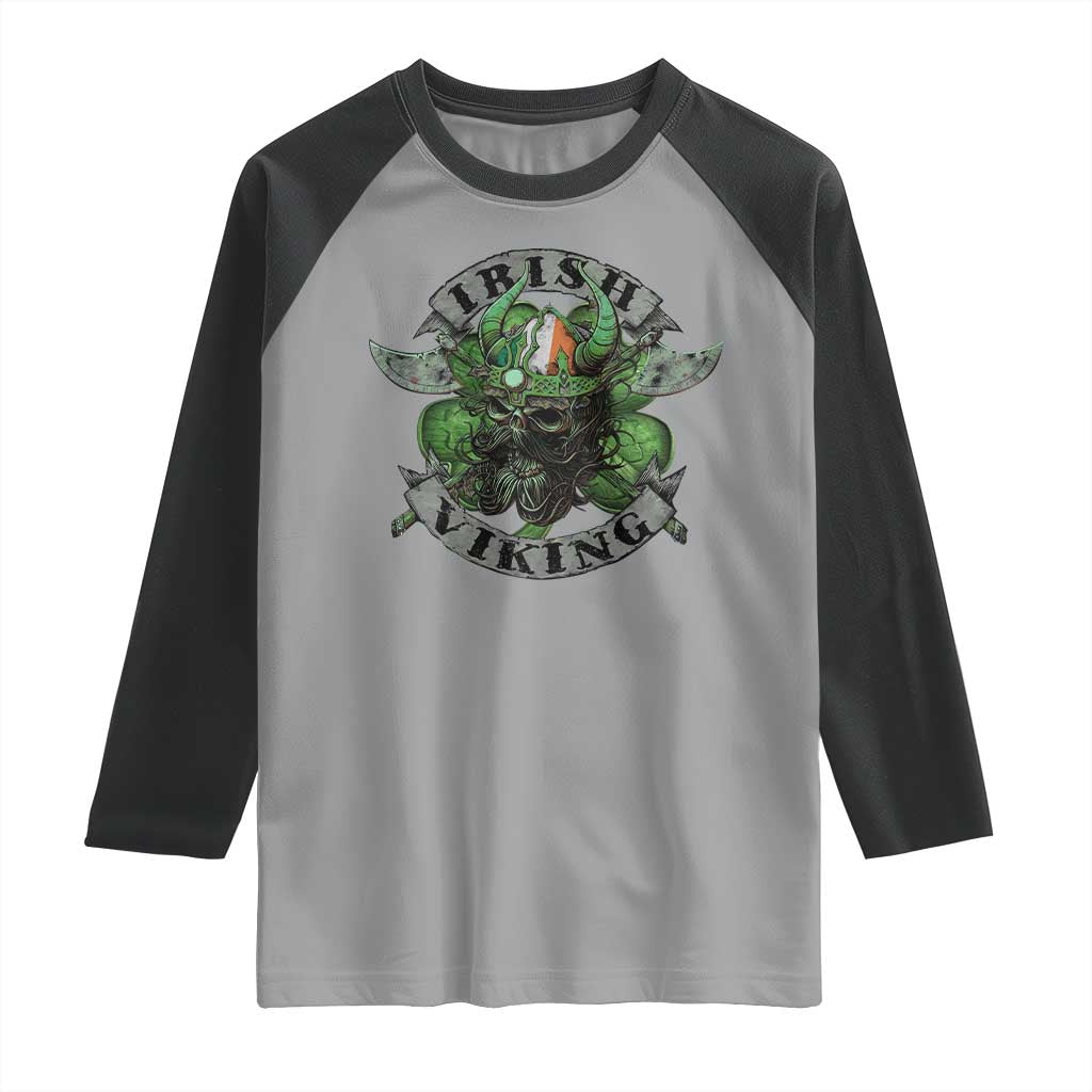 Funny Irish Viking Raglan Shirt Vintage Shamrock Celtic Viking Skull
