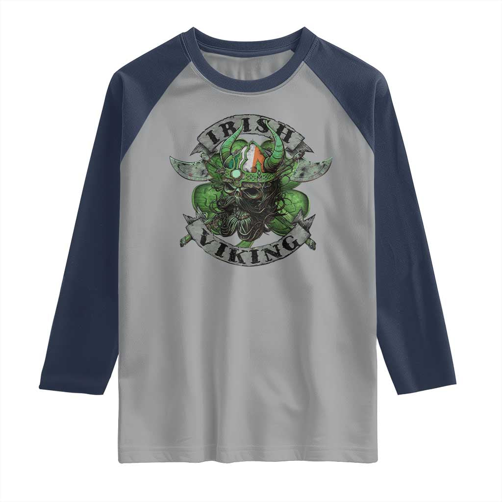 Funny Irish Viking Raglan Shirt Vintage Shamrock Celtic Viking Skull