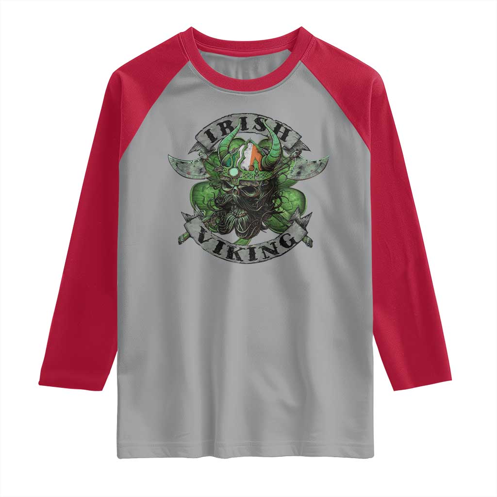 Funny Irish Viking Raglan Shirt Vintage Shamrock Celtic Viking Skull